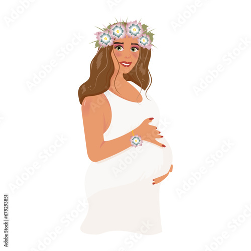 Pregnant girl in cartoon style. (ID: 679293851)