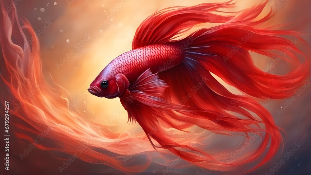 Fototapeta premium background large red male crown tail siamese fighting fish
