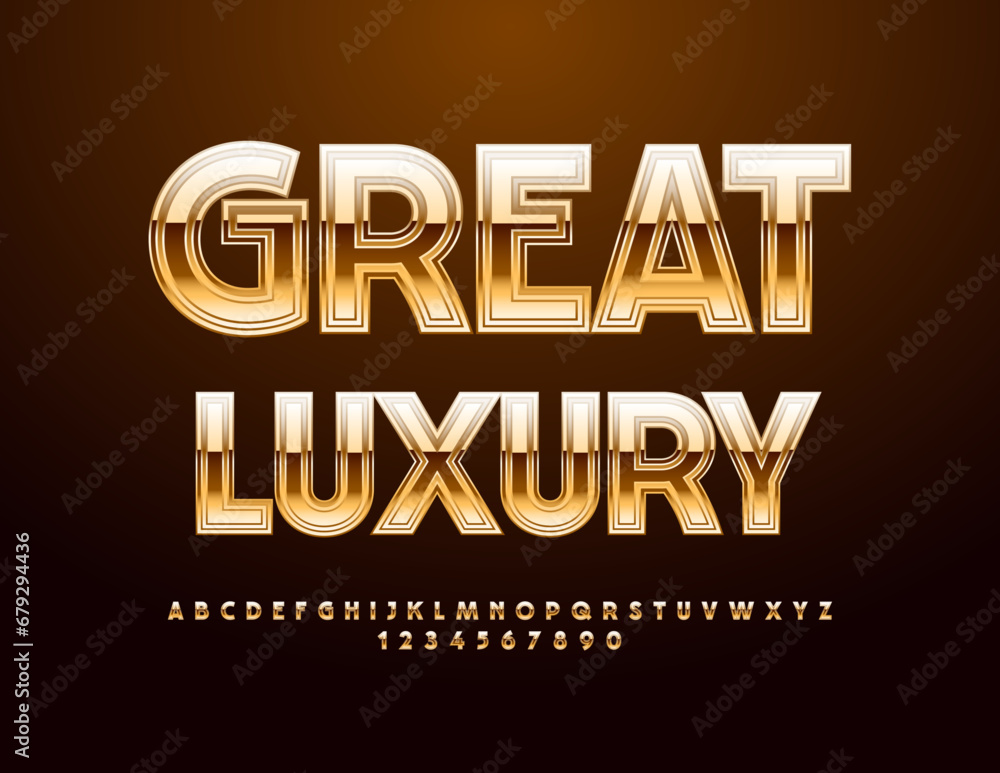 Vector Great Luxury Font. Unique Gold Alphabet Letters and Numbers Vector Great Luxury Font. Unique Gold Alphabet Letters and Numbers