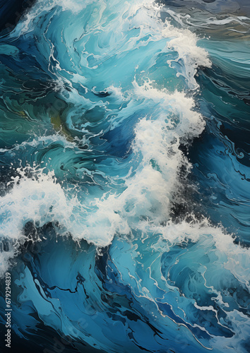 Here is the visual representation of a large ocean wave with white splashes on tumultuous blue water, capturing the powerful and dynamic movement of the sea Generative AI