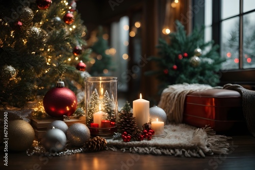 Festively Wrapped Gifts Under Christmas Tree Created using generative AI