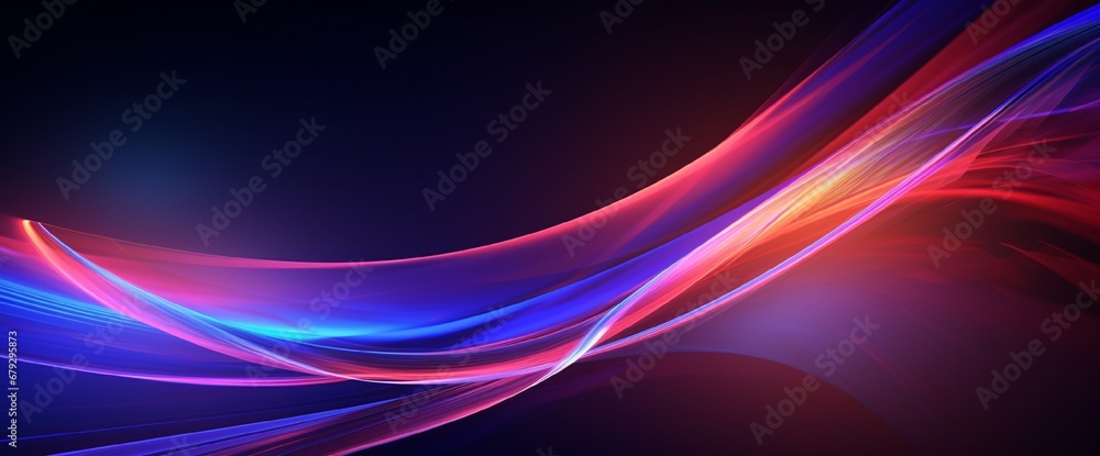 Naklejka premium Abstract background with light trails, stream of red blue neon lines in space form spiral shapes. Modern trendy motion design background. Light flow bg. 3d render.