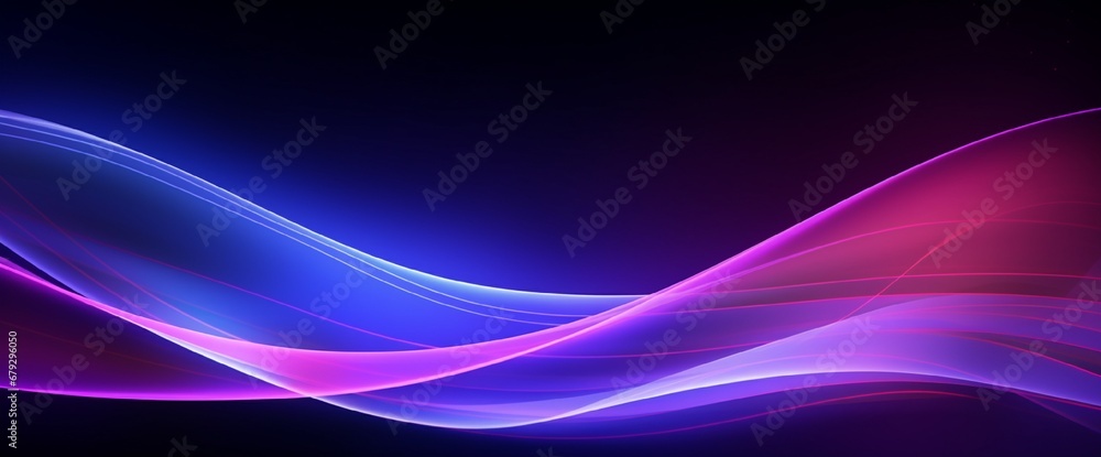 Naklejka premium Abstract neon light rays background. A Colorful Motion Background of City Light Trails. Purple glowing wave swirl, impulse cable lines. Long time exposure. Vector