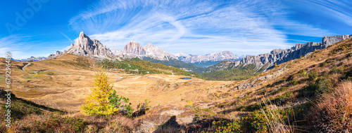Mountain panorama view from near the Giau Pass in Italy's Dolomites in northwesterly direction