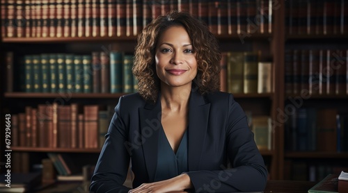 Confident Professional, Biracial Female Lawyer in Law Library photo