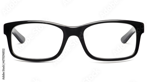Classic black eye glasses front view, isolated