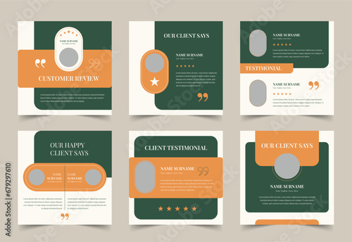 Customer Review Social Media Post Layouts, feedback or testimonial social media, square banner
