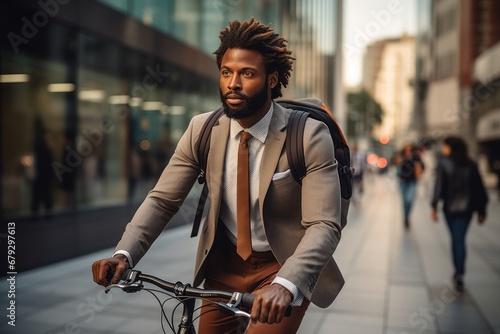 Urban Commute: Businessman's Eco-Friendly bike Bicycle Journey to Work in the morning commuting concept