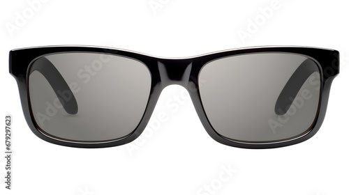 Classic black sunglasses front view, isolated, partial transparency