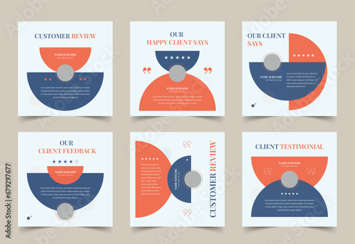 Customer Review Social Media Post Layouts, feedback or testimonial social media, square banner