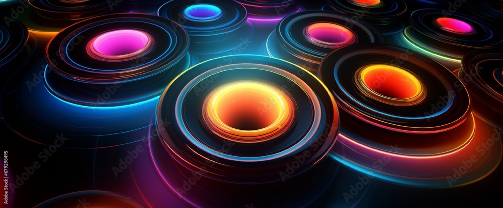 Colorful glossy concentric circles on a black background. Colorful glossy concentric circles on a black background.