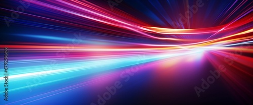 Colorful light trails with motion effect. Neon color glowing lines background, high-speed light trails effect.