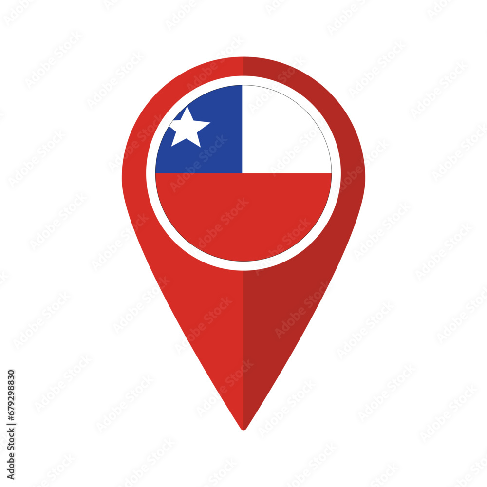 Flag of Chile flag on map pinpoint icon isolated red color Flag of Chile flag on map pinpoint icon isolated red color