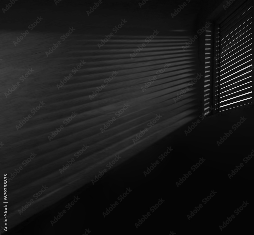 interior of dark room. shadow of the rays falling on the wall through