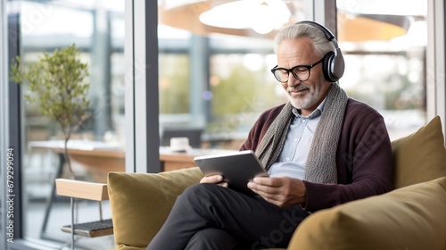 Senior Connecting with Friends via tablet. showcasing technology's age-inclusive accessibility.