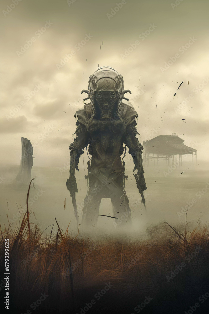 Naklejka premium Stalker, retro movie poster in 70s style, Generative AI