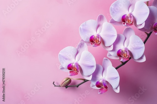Pink orchid flowers on a pastel background. Generative AI