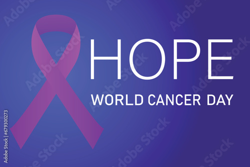 World Cancer Day banner. Concept of Hope. Vector illustration with lilac ribbon.