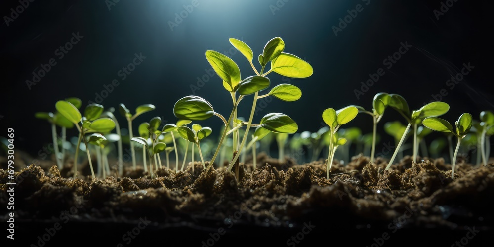 Vulnerable Soybean Sprout Seeks Light, Growth On The Farm. Сoncept Healthy Soil Nutrition, Sustainable Farming Practices, Pest Management, Crop Rotation - obrazy, fototapety, plakaty 