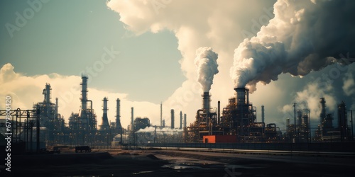 Petrochemical Industrys Impact On The Environment. Сoncept Air Pollution, Water Contamination, Greenhouse Gas Emissions, Habitat Destruction, Toxic Chemicals
