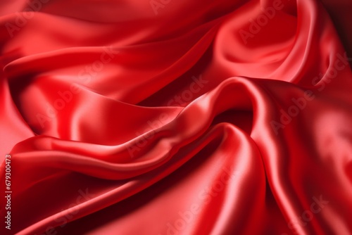 Red satin or silk fabric background. Generative AI
