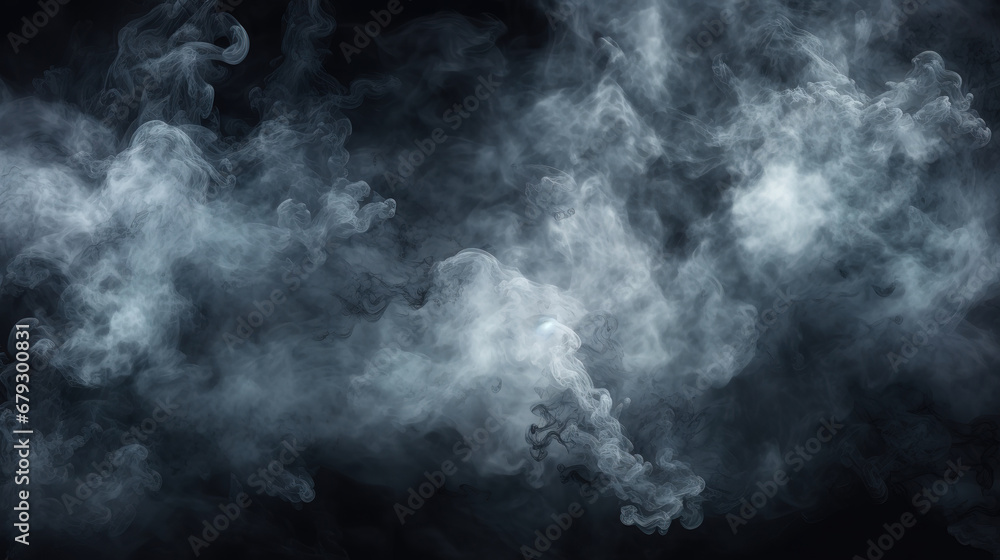 Gray grunge smoke texture, dark sky, black night cloud, horror theme background. Generative AI