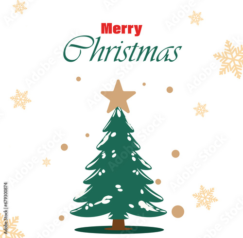Merry Christmas vector illustration with Xmas tree and snow flakes 