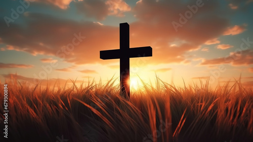 Jesus Christ cross, Easter, Concept conceptual black cross religion symbol. Generative AI © MdMaruf