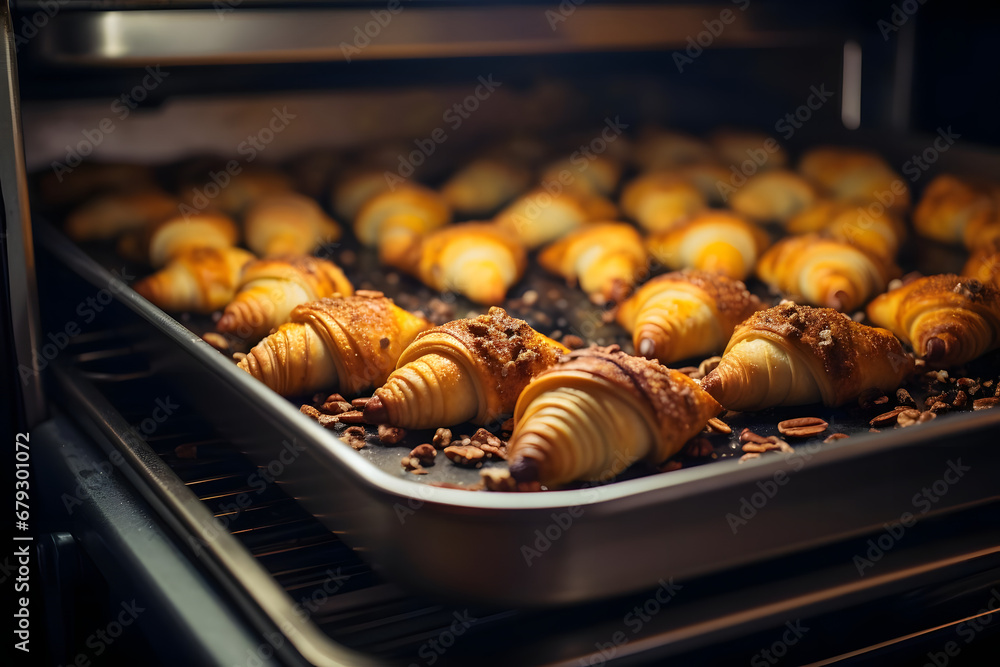 Baking Almond and Apricot Rugelach in the Oven, christmas season Baking Almond and Apricot Rugelach in the Oven, christmas season