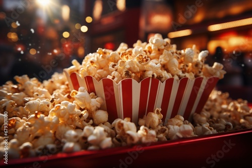 Background of Popcorn at Cinema Template PowerPoint Presentation Slides Watching Movie Theatre Show