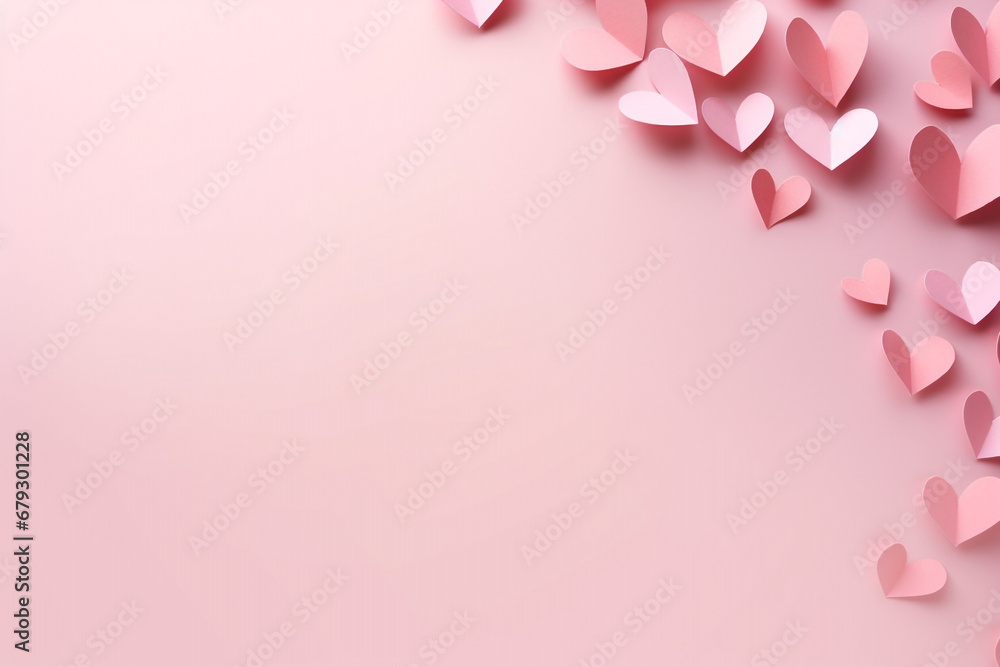Valentines day background. Pink paper hearts on pink backdrop. High quality photo