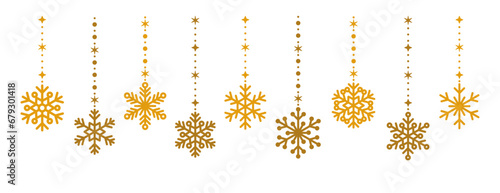 gold snow snowflake ornament set winter holiday season celebrate christmas sparkling beautiful luxury vector illustration graphic design long header banner