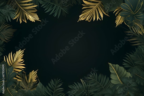 Tropical leaves frame with black background for invitation and wedding