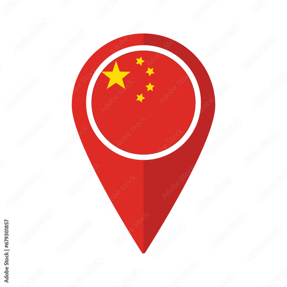 Flag of China flag on map pinpoint icon isolated red color Flag of China flag on map pinpoint icon isolated red color