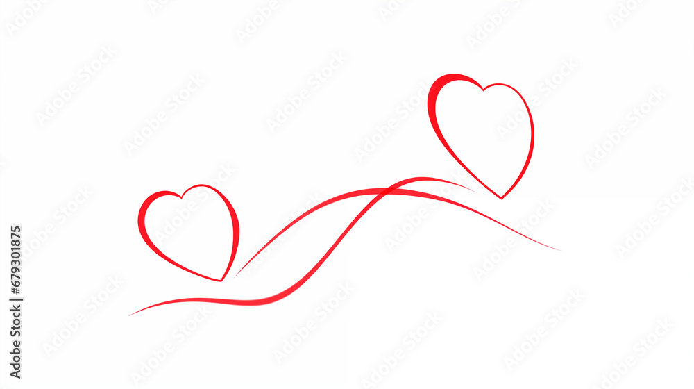 Hand-Drawn Red Line Hearts on a White Background, Perfect for Valentine's Day, Weddings, Love Themes; Ideal as Backgrounds, Wallpapers, Banners, or Greeting Cards