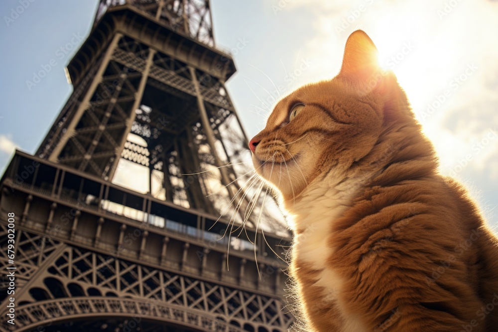Cat in front of the Eiffel Tower Paris France looking forward to Paris ...