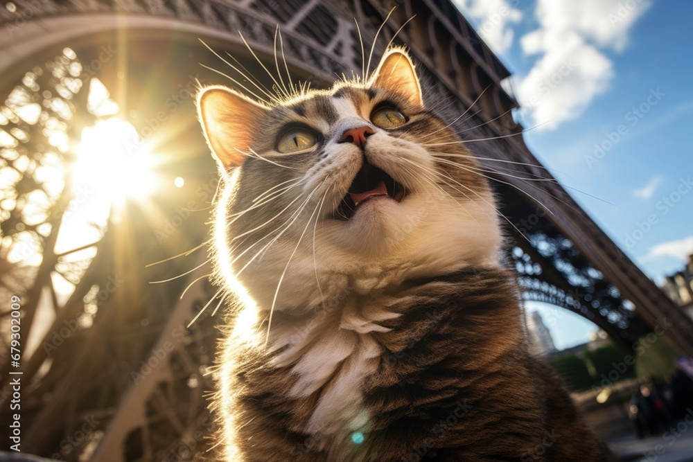 Cat in front of the Eiffel Tower Paris France looking forward to Paris ...