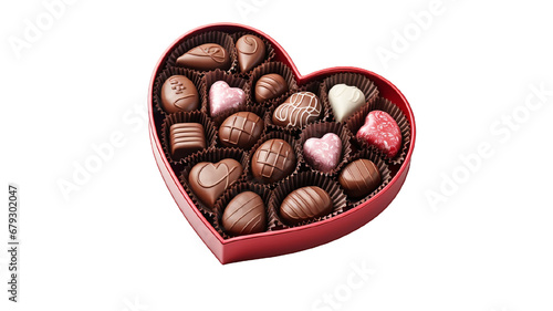 Red Heart-shaped Box Filled with Chocolate Pralines, a Thoughtful Gift for Valentine's Day, Expressing Affection and Sweetness in a Special Celebration