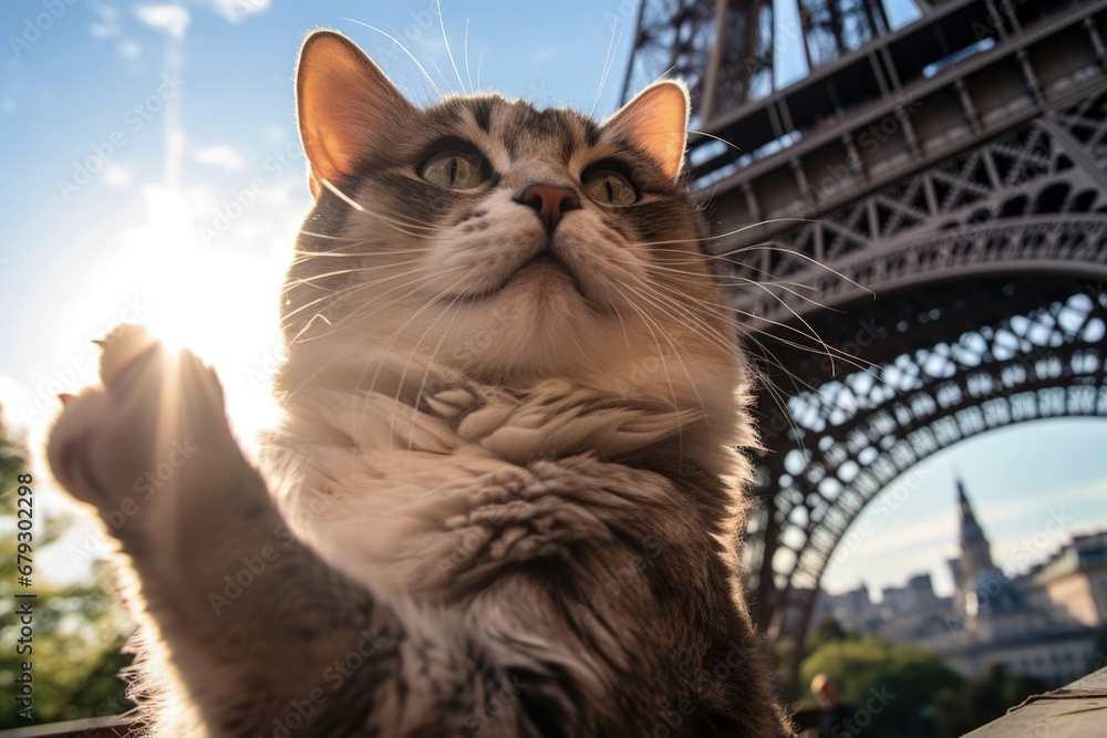 Cat in front of the Eiffel Tower Paris France looking forward to Paris ...