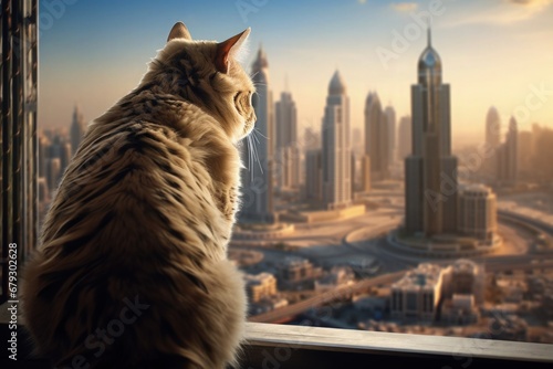 Cat on Dubai Tower Burj Khalifa photo