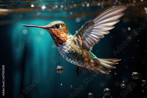 Beautiful Hummingbird Swimming and Flying Under Water Impossible Scenes by AI © Vibes 16:9 by ac