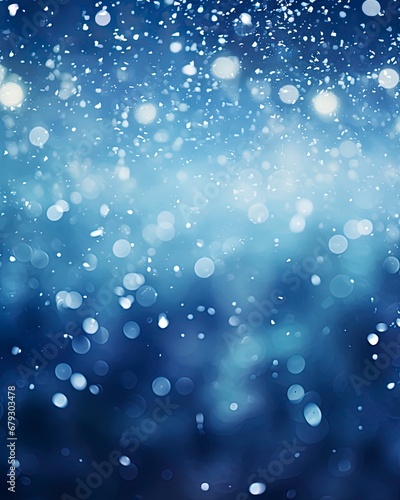 blue christmas background with frost and snowflakes and lots of out of focus bokeh with room for text. photo
