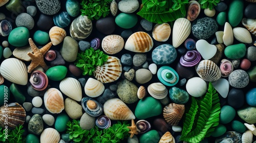 background of many shells and stones.
