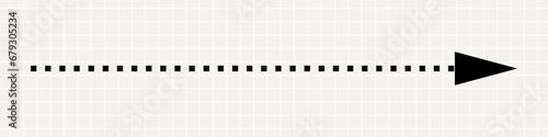 A thin straight black arrow pointing to the right. A minimalistic pointer made of dots on the background of a notebook sheet.
