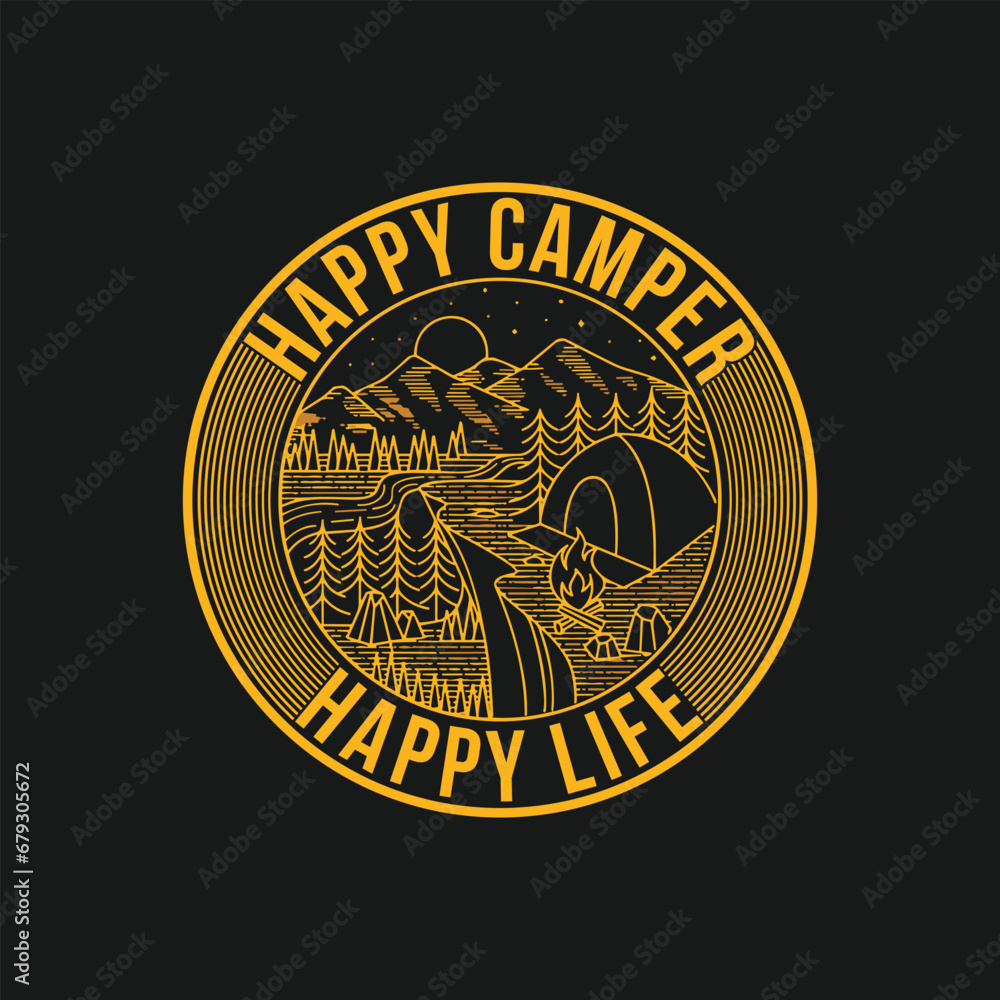 Camping creative t-shirt design vector, Adventure t-shirt design, Outdoor t shirt design,print, Camping logo design vector illustration,Happy camper happy life Camping creative t-shirt design vector, Adventure t-shirt design, Outdoor t shirt design,print, Camping logo design vector illustration,Happy camper happy life