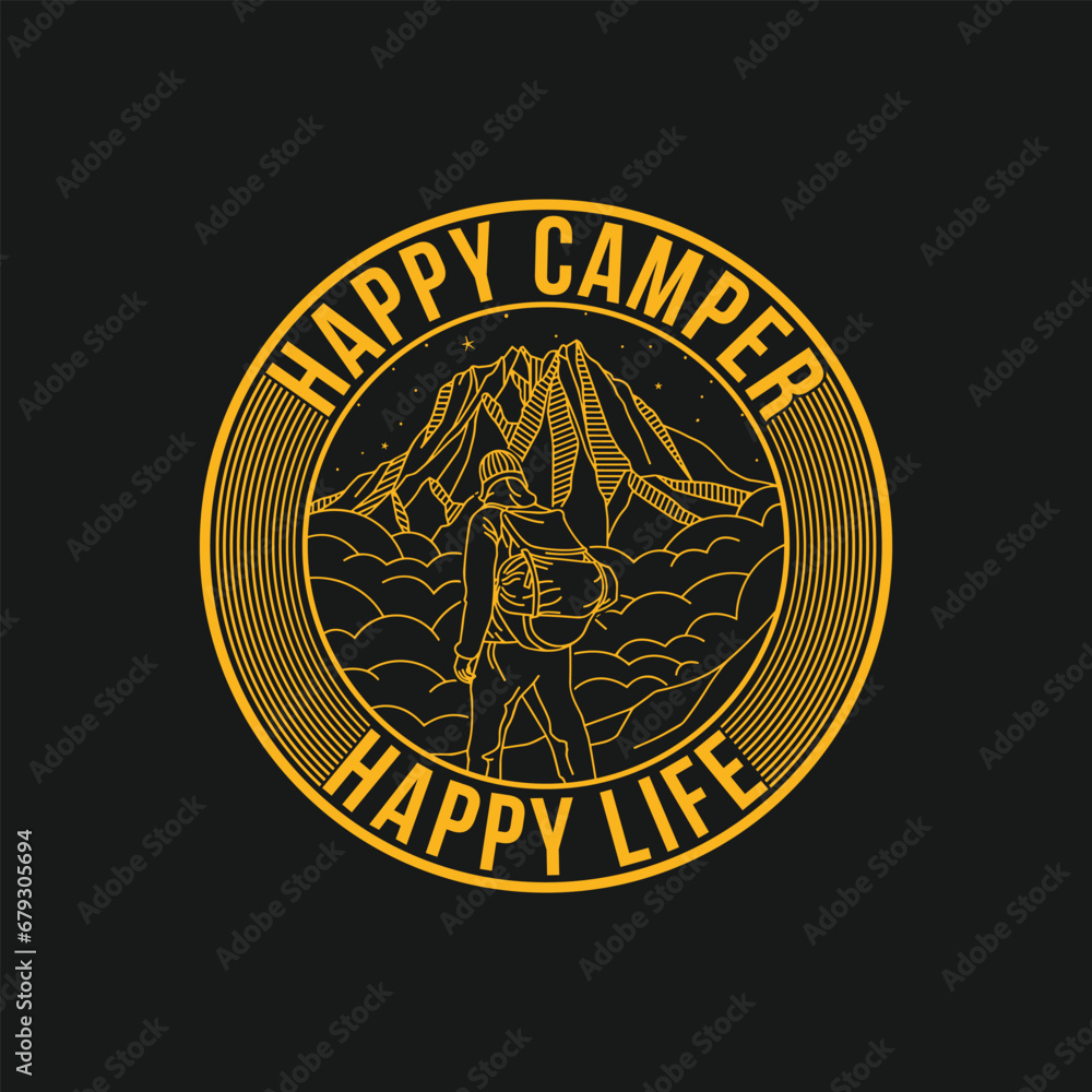 Camping creative t-shirt design vector, Adventure t-shirt design, Outdoor t shirt design,print, Camping logo design vector illustration,Happy camper happy life Camping creative t-shirt design vector, Adventure t-shirt design, Outdoor t shirt design,print, Camping logo design vector illustration,Happy camper happy life