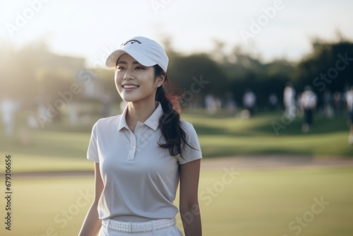 Sunny Day Golf: smiling Asian Woman Perfecting Her Swing at the Club © DigitalMagicVisions