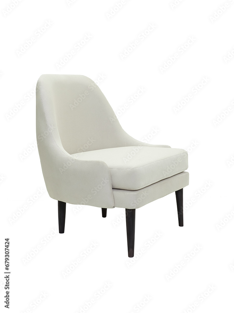 fabric armchair with wooden legs isolated on white background, side view. modern furniture, interior, home design in minimal style fabric armchair with wooden legs isolated on white background, side view. modern furniture, interior, home design in minimal style