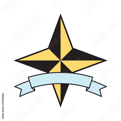 vector black and yellow 4 point star tattoo art old school style star shape with banner illustration isolated white background traditional tatuaggio marie luciano 