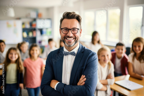 Smiling teacher in a class